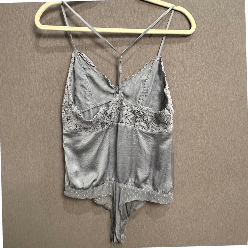 Wishlist Apparel Sweet Jane Bodysuit Small Silver Gray Lace‎ Metallic Romantic - Picture 3 of 7